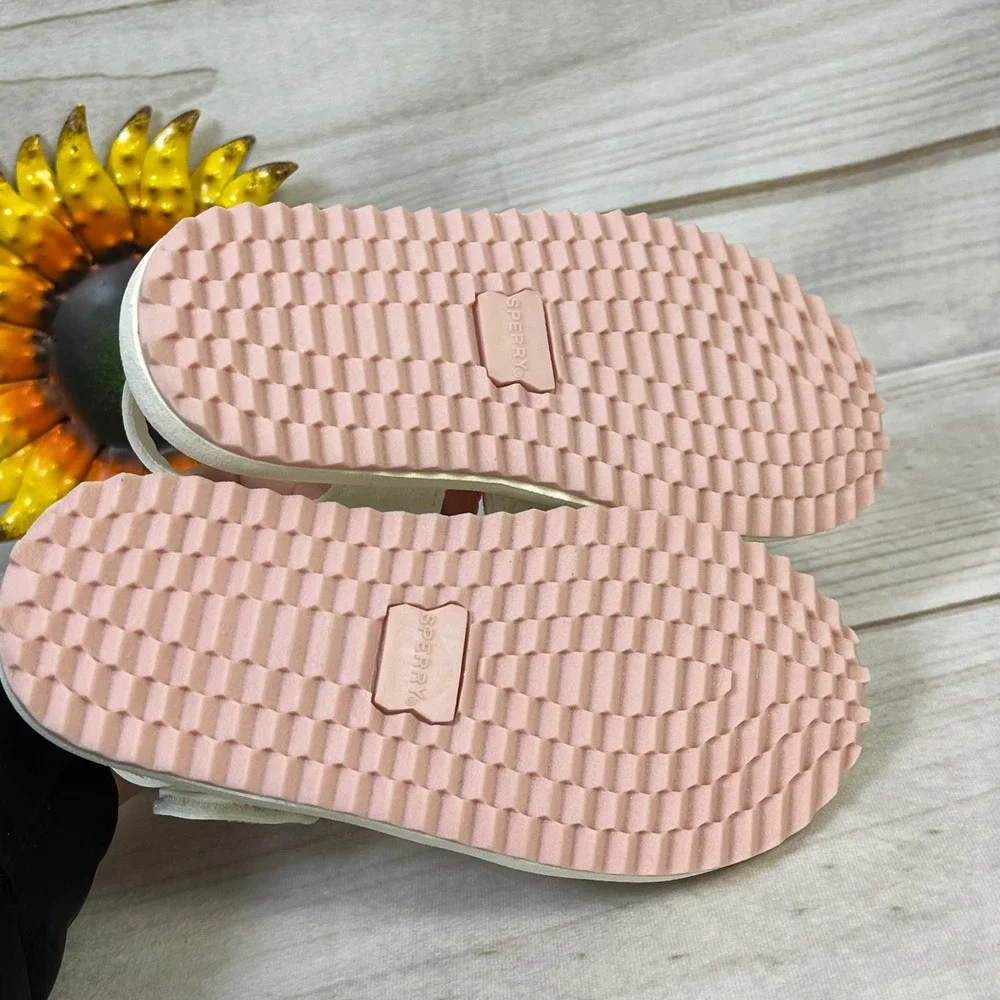 Sperry Kids White Shimmer Fisherman Sandals Pink Sole Size 11M STS87896